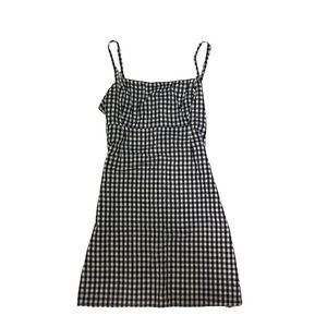 spaghetti strap navy blue and white gingham mini dress